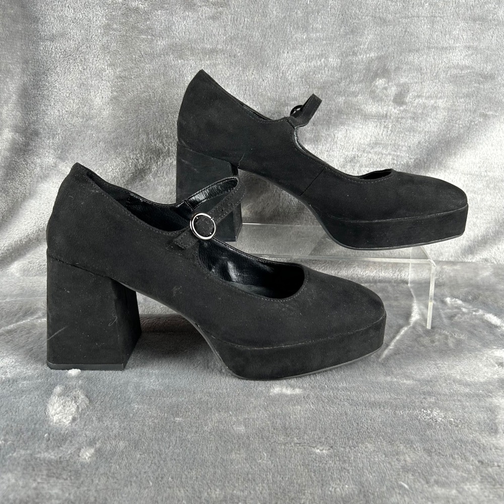 Limelight Geri Black Faux Suede‎ Platform Mary Jane Block Heels Womens 8M 106176